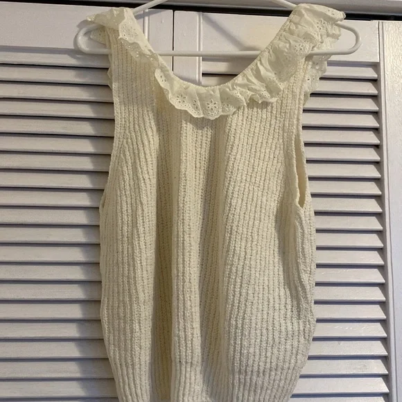 Mango Cream Ruffle Knit Tank Top - Picture 6 of 7